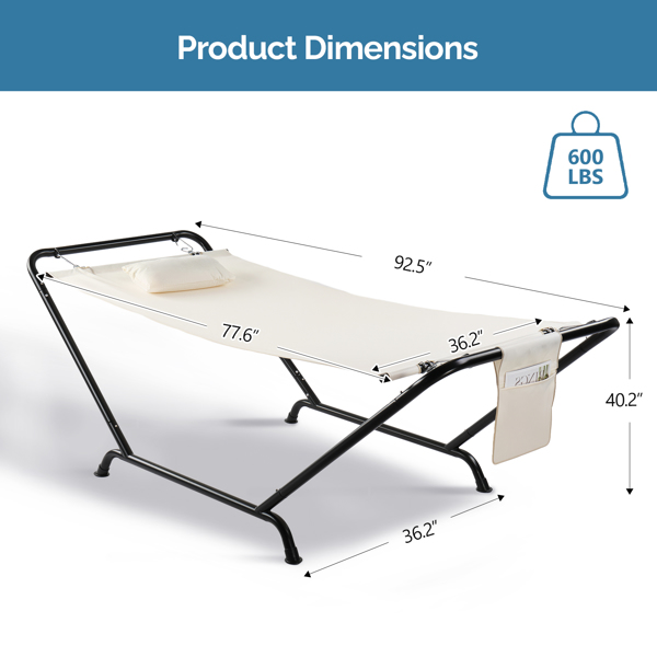 235*92*80CM 2*0.9M 600D双层牛津布吊床 米白色 吊床套装 600lbs-8