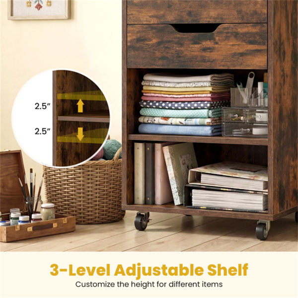 带3个抽屉和可调节货架的滚动工艺存储车，带轮子的移动包装纸收纳器-8