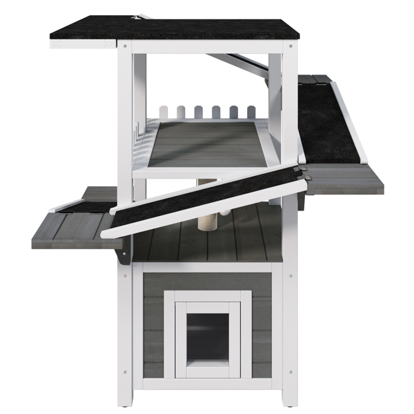 四层户外猫屋，防风雨猫树塔，带防水屋顶和双门，流浪猫户外庇护所，多层游戏区带阳台，适用于小型动物，灰白色--不支持self-pick up且不支持指定仓库发货-3