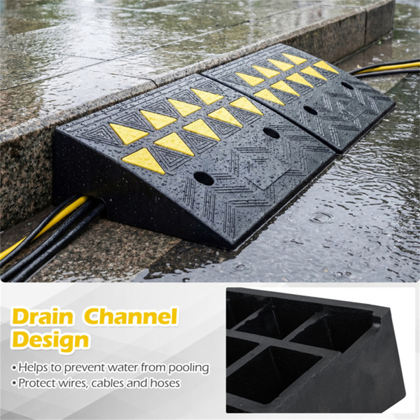 2个重型橡胶路缘坡道，带排水沟和反光条，用于车道-10