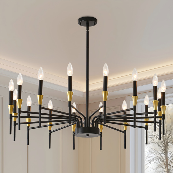  16-Light Black Gold Chandelier, 37.63" Modern Farmhouse Chandelier for Dining Room Over Table, Large Candle Chandelier for Living Room, Foyer-2