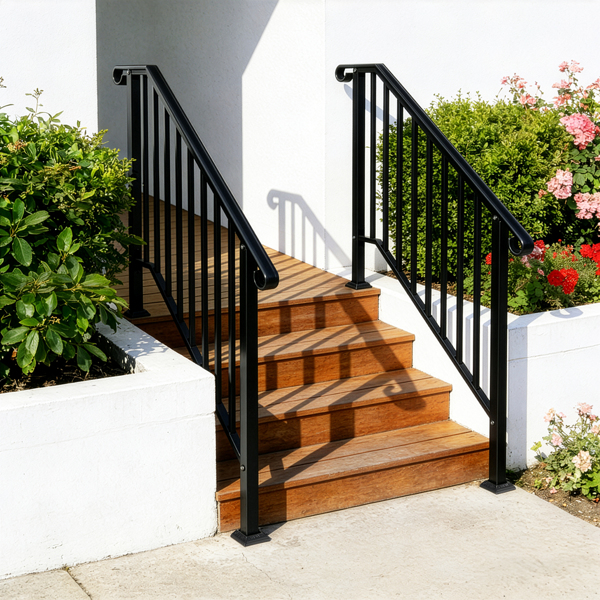 【同款编码：11384510  73142795】哑光黑色 3阶 庭院楼梯扶手-15
