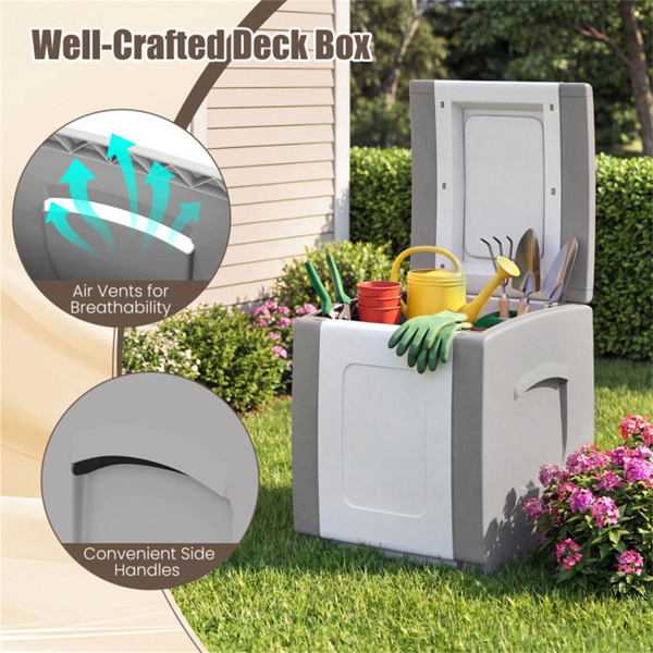 7加仑室外PP甲板箱防水露台储物箱，带侧把手和双色调设计- 灰色-7