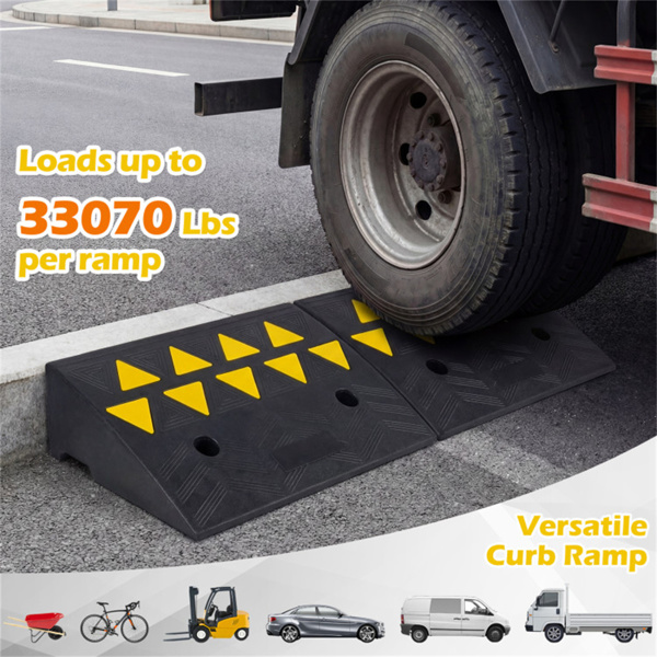 2个重型橡胶路缘坡道，带排水沟和反光条，用于车道-7