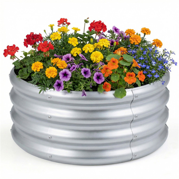 圆形镀锌钢高架花园床24×24×11.5户外蔬菜草本花卉花盆-1