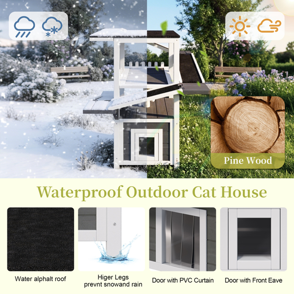 四层户外猫屋，防风雨猫树塔，带防水屋顶和双门，流浪猫户外庇护所，多层游戏区带阳台，适用于小型动物，灰白色--不支持self-pick up且不支持指定仓库发货-10