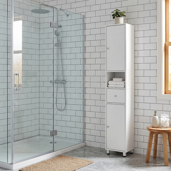 白色 刨花板三胺贴面 30*30*170cm 两门一抽一搁架 浴室立柜-10