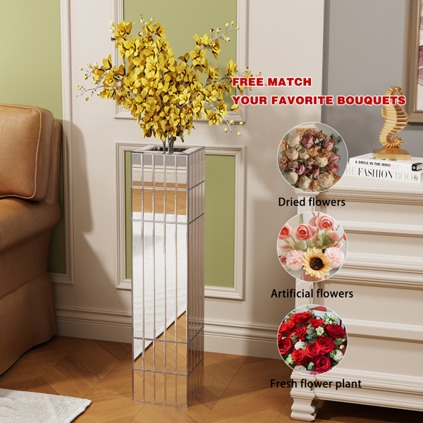 高落地花瓶，高 29.92 英寸（76 厘米），镜面落地花瓶，家居装饰，银色大号立方体花瓶，适合插干花，现代玻璃花瓶，客厅装饰--不支持self-pick up且不支持指定仓库发货-3