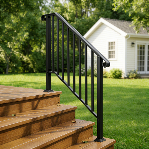 【同款编码：11384510  73142795】哑光黑色 3阶 庭院楼梯扶手-18