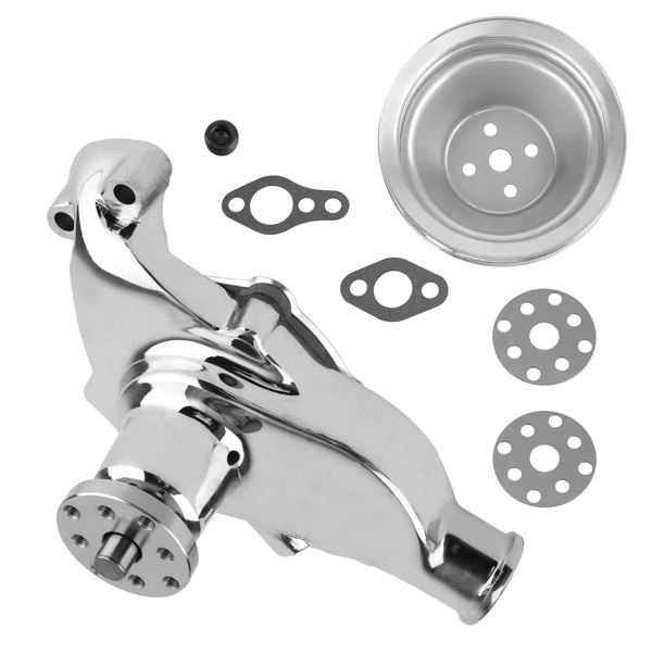 Short Water Pump Assembly fit for Chevrolet 283-350 V8 1955-1972 Chrome Pulley Kit-6