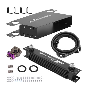 7 Row Engine Oil Cooler Universal 10AN Kit Aluminum w/ Braided Hoses 1m 1.2m