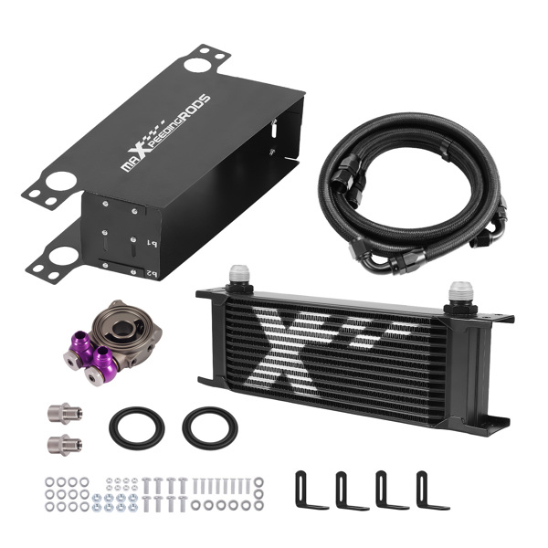 13 Row Universal Oil Cooler Kit 10 AN Transmission w/Thermostatic Adapter Black-6
