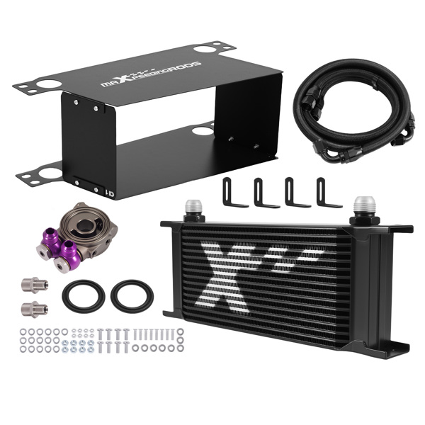 New 10AN 16 Row Universal Transmission Oil Cooler Kit Engine Radiator Black-6