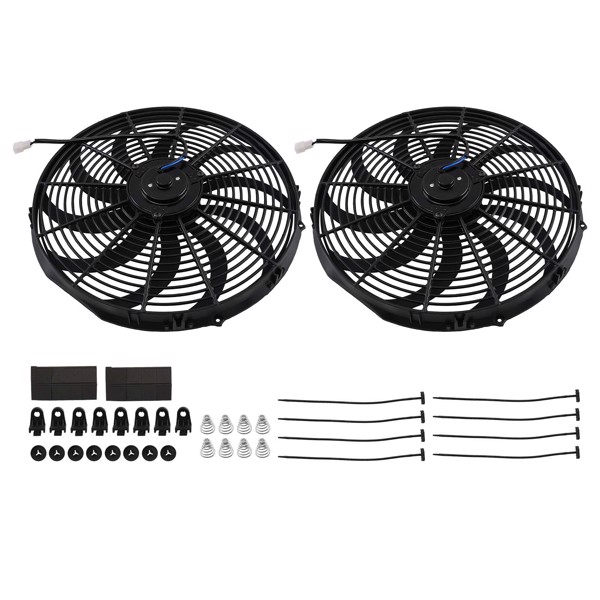 2X 16 IN Electric Radiator Cooling Slim Fan Assembly 12V 120W Universal Fitment-6