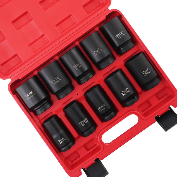 10pcs 6-Point Drive Deep Impact Socket Set Metric 22mm-24mm-27mm-41mm-4