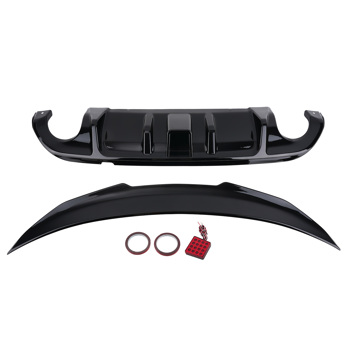 Trunk Spoiler&Rear Diffuser Bump fit for Infiniti Q50 2014-2017 Gloss Black LED ABS