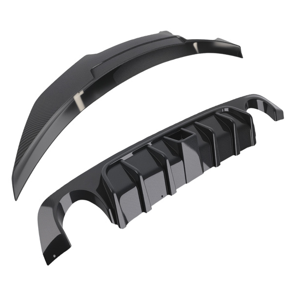 Rear Diffuser Bumper & Trunk Spoiler fit for Infiniti Q50 14-2024 ABS w/ LED Brake-3