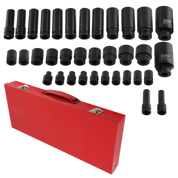 35PCS 1/2" Deep Impact Socket Set Drive 6 Point Metric Garage Tool  8 - 32mm-6