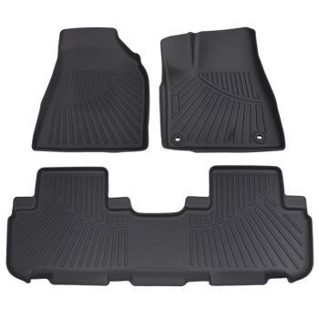 3Pcs Floor Mats fit for Toyota Highlander 2014-2019 Black TPE Car Carpet All Weather
