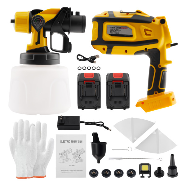 With 2 Batteries High Pressure Cordless Paint Sprayer Electric HVLP Spray Gun US-6
