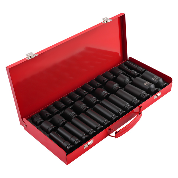 35PCS 1/2" Deep Impact Socket Set Drive 6 Point Metric Garage Tool  8 - 32mm-5