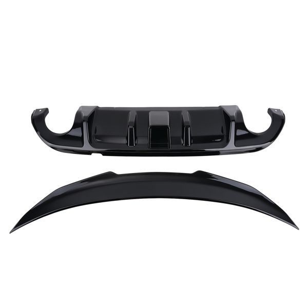 Trunk Spoiler&Rear Diffuser Bump fit for Infiniti Q50 2014-2017 Gloss Black LED ABS-1