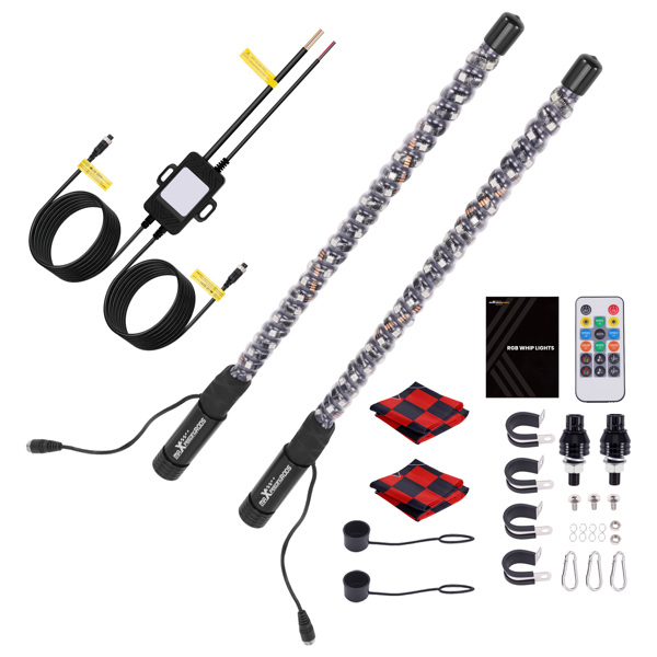2 FT Whip Lights, 2PCS Lighted Whip Music Sync Mode, RGB Chasing Whip fit for ATV-6