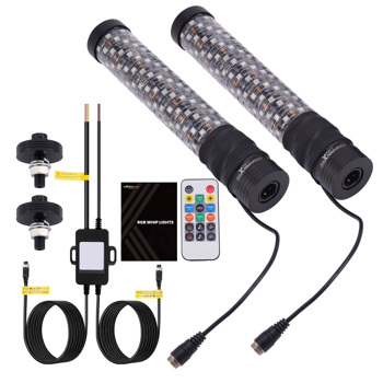 2PCS 1FT Spiral Fat LED Whip Antenna RGB Chasing Light fit for Polaris RZR Can-Am