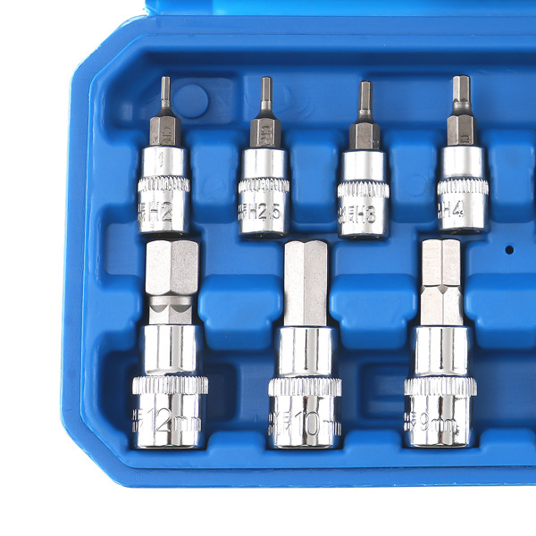 13-Piece Metric Hex Bit Socket Set 1/4 3/8 1/2 Drive CRV Steel 2mm-14mm-1
