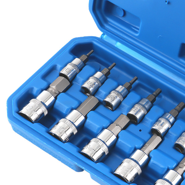 13-Piece Metric Hex Bit Socket Set 1/4 3/8 1/2 Drive CRV Steel 2mm-14mm-4