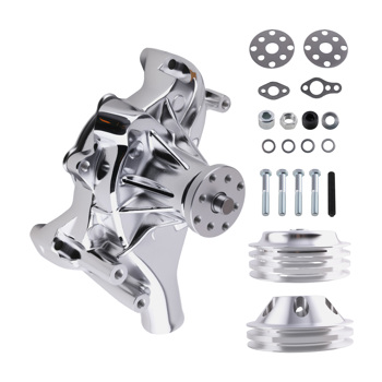Long Water Pump& 2 / 3 Groove Crankshaft Pulley Kit fit for SBC Chevy 305 350 Chrome