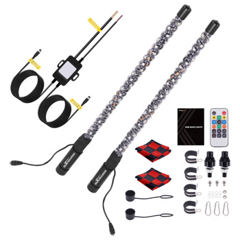 2 FT Whip Lights, 2PCS Lighted Whip Music Sync Mode, RGB Chasing Whip fit for ATV