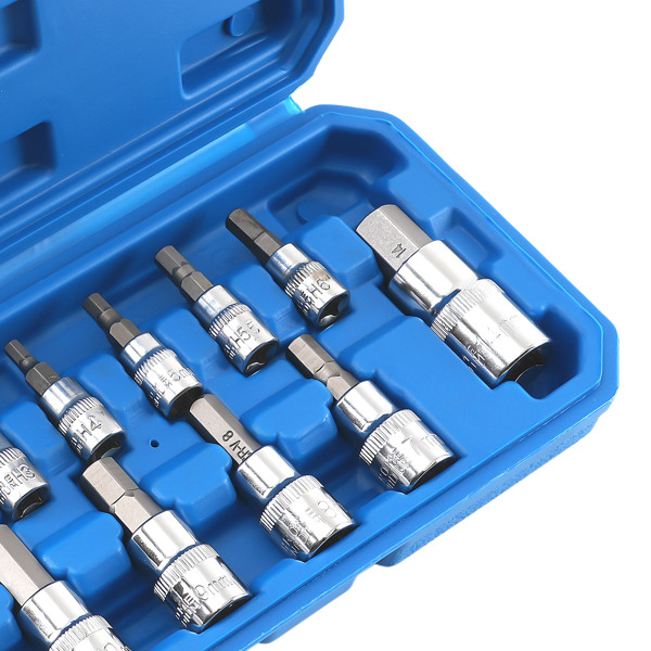 13-Piece Metric Hex Bit Socket Set 1/4 3/8 1/2 Drive CRV Steel 2mm-14mm-2