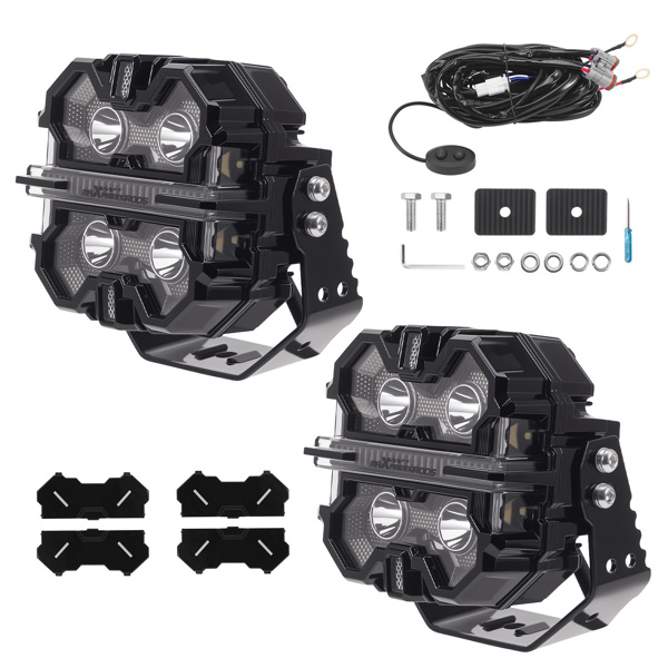 Pair Off Road LED Light Pods 5" 212W Spot Side Shooter RGB DRL White Amber 12V-6