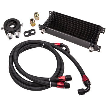 10 ROW AN 10 Universal Engine Oil Cooler + Filter Adapter Kit New Black