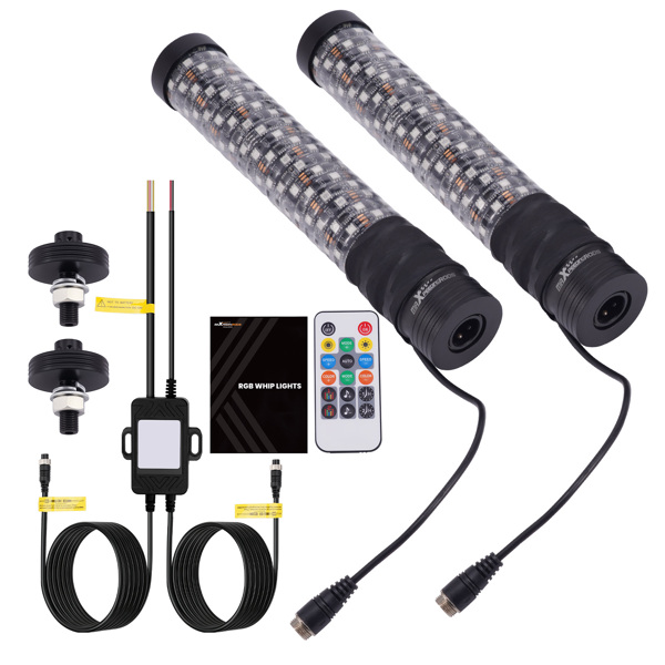 2PCS 1FT Spiral Fat LED Whip Antenna RGB Chasing Light fit for Polaris RZR Can-Am-6