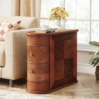 [1pc Solid Wood Bedside Table] 1pc Solid Wood Bedroom Bedside Table with 2 Storage Drawers | Solid Wood Side Table, Suitable for Living Room And Bedroom | Finished Product No Assembly Required