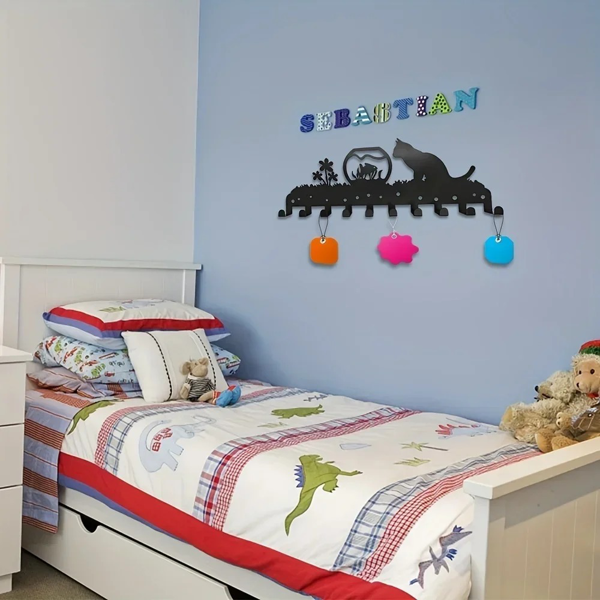 可爱的小猫启发的金属壁挂式机架拥有10个挂钩，理想的装饰组织者的墙壁。实用和时尚。实用钩子。（TikTok、temu下自提）-15