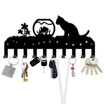 可爱的小猫启发的金属壁挂式机架拥有10个挂钩，理想的装饰组织者的墙壁。实用和时尚。实用钩子。（TikTok、temu下自提）