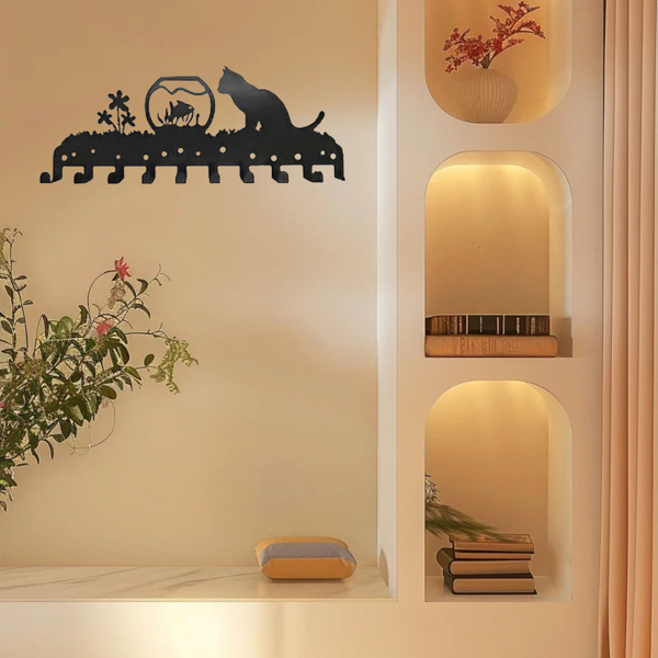 可爱的小猫启发的金属壁挂式机架拥有10个挂钩，理想的装饰组织者的墙壁。实用和时尚。实用钩子。（TikTok、temu下自提）-20