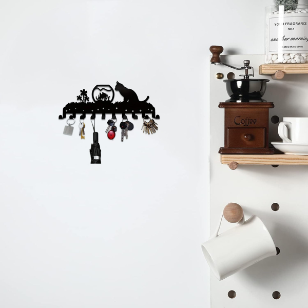 可爱的小猫启发的金属壁挂式机架拥有10个挂钩，理想的装饰组织者的墙壁。实用和时尚。实用钩子。（TikTok、temu下自提）-8