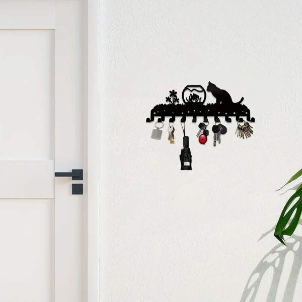 可爱的小猫启发的金属壁挂式机架拥有10个挂钩，理想的装饰组织者的墙壁。实用和时尚。实用钩子。（TikTok、temu下自提）-21