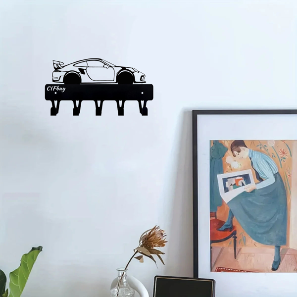 1件耀眼的赛车金属钥匙扣：艺术壁挂式挂钩与装饰设计|钥匙扣配件和装饰雕塑。关键的钩子（TikTok、temu下自提）-7