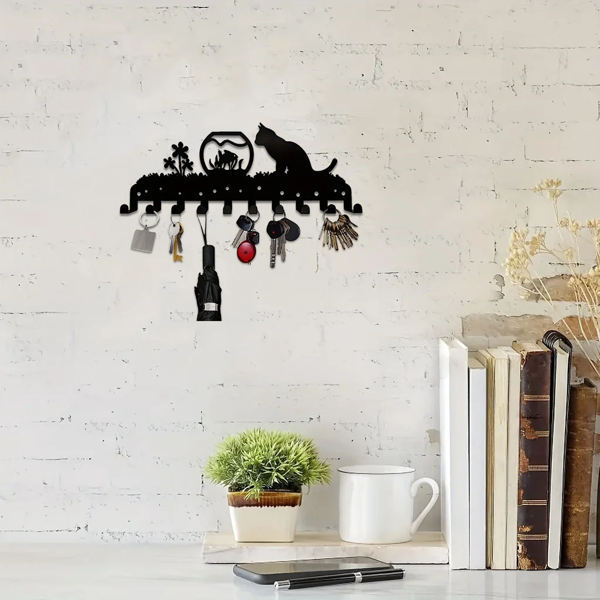 可爱的小猫启发的金属壁挂式机架拥有10个挂钩，理想的装饰组织者的墙壁。实用和时尚。实用钩子。（TikTok、temu下自提）-16