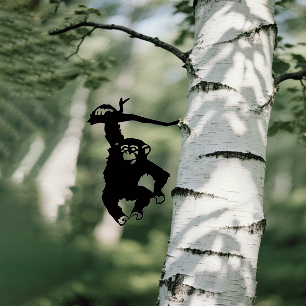 CIFbuy这款以迷人猴子为主题的花园立柱，立柱上还有一只悬挂着的猴子：这款富有创意的庭院艺术品非常适合为户外区域、花园、草坪、露台、后院增添活力，也是装饰户外墙面的精美雕塑。墙面雕塑（TikTok、temu下自提）-6