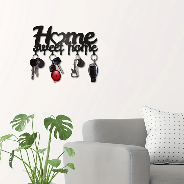 1个钥匙架用于墙壁，黑色钥匙架用于墙壁装饰，金属墙壁装饰用于办公室，走廊，入口通道，钥匙挂钩挂钥匙（TikTok、temu下自提）-11