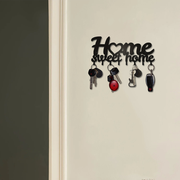 1个钥匙架用于墙壁，黑色钥匙架用于墙壁装饰，金属墙壁装饰用于办公室，走廊，入口通道，钥匙挂钩挂钥匙（TikTok、temu下自提）-6