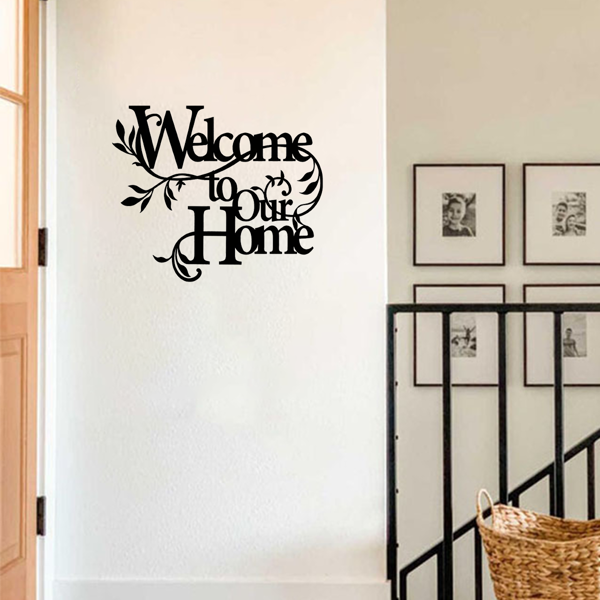 诱人的金属“欢迎来到我们的家”的墙壁标志：迷人的墙壁装饰挂件。邀请的欢迎标志是一个令人愉快的家庭装饰的一部分，在门廊和客厅创造一个迷人的氛围与美丽的墙壁雕塑（TikTok、temu下自提）-13
