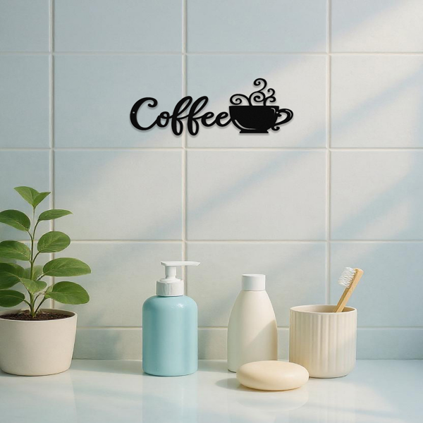CIFbuy™ 提升墙面美感：咖啡金属墙面装饰标识 - 1 件 铁艺咖啡杯轮廓图案 | 适合咖啡爱好者的墙面雕塑悬挂装饰品。-3