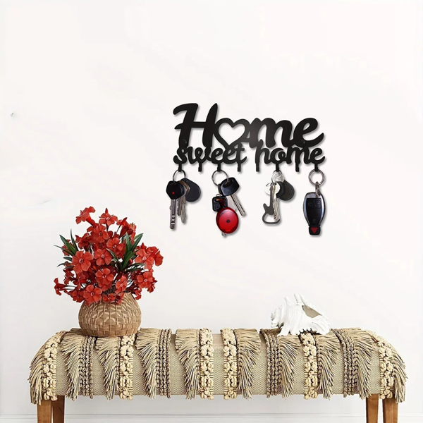 1个钥匙架用于墙壁，黑色钥匙架用于墙壁装饰，金属墙壁装饰用于办公室，走廊，入口通道，钥匙挂钩挂钥匙（TikTok、temu下自提）-12